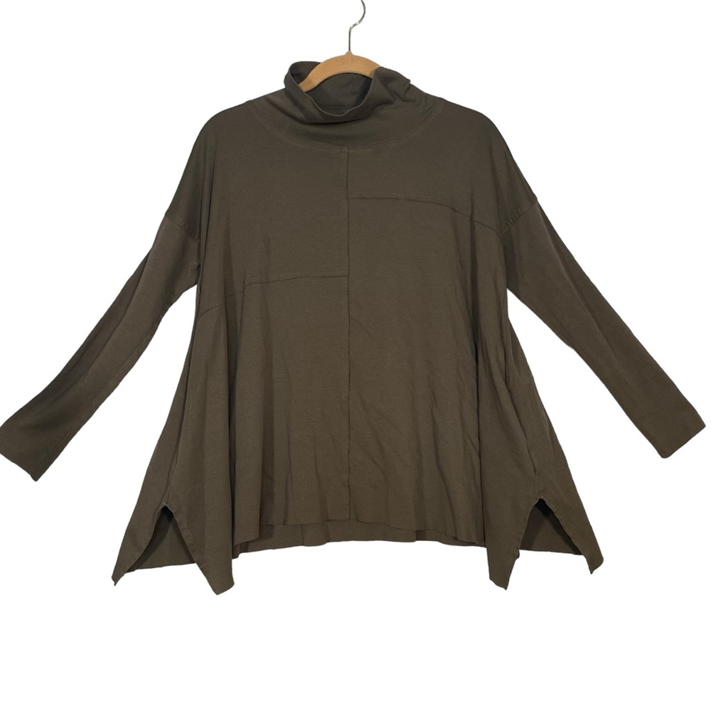 Planet by Lauren G Trapeze Swing Top One-Size Lagenlook Tunic Olive Green
